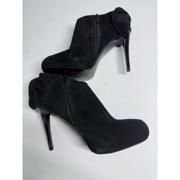 Carlos Santana Crown Fashion Ankle Boots Suede Zip Heel Bow Black Size 8M - Picture 13 of 16
